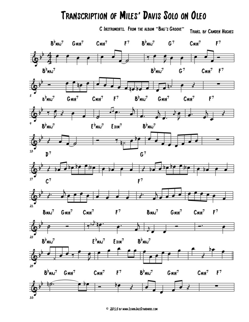Miles davis solo transcription oleo c 791x10241 learn jazz standards