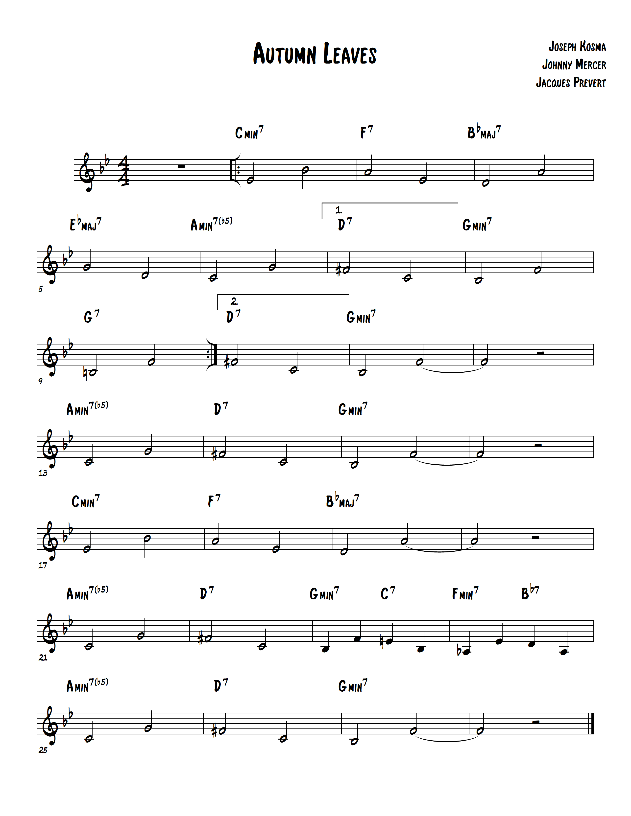 Autumn Leaves Chart